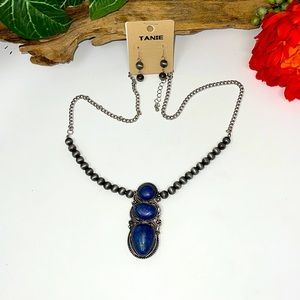 Bold Statement Jewelry Necklace Earrings Blue NWT